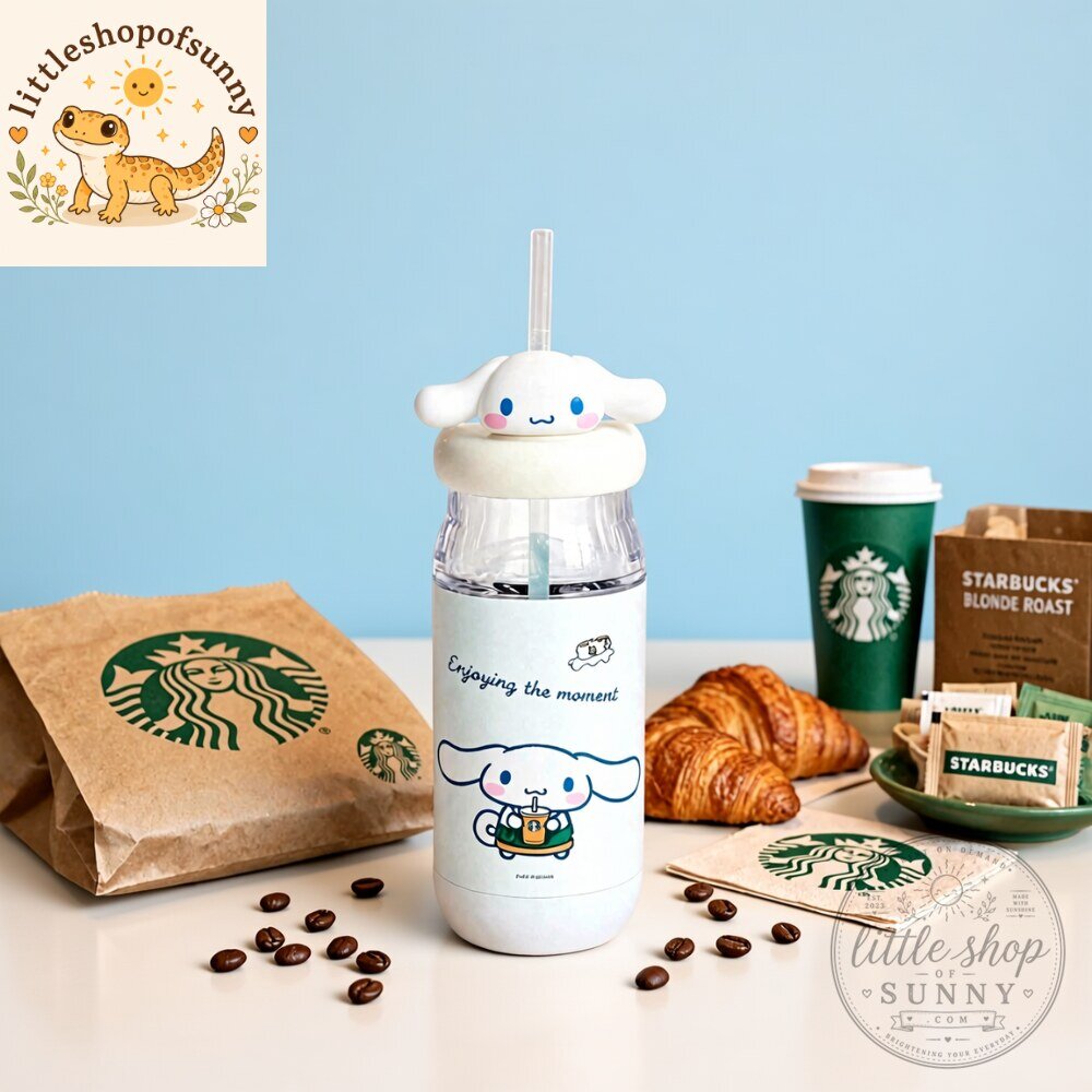Cinnamoroll Starbucks Style Tumbler with Straw & Figure Lid Cute Sanrio Water Bottle