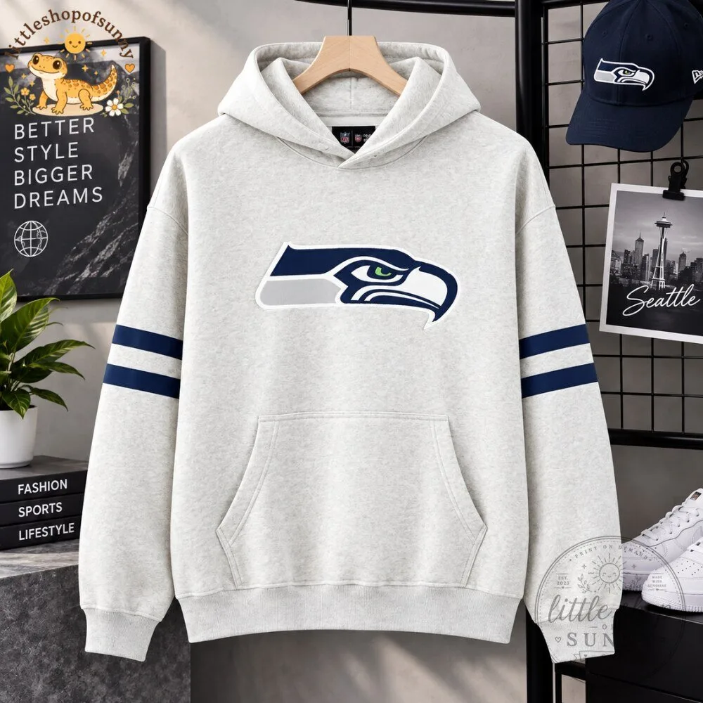 Seattle Seahawks Pullover Hoodie Stripe Sleeves