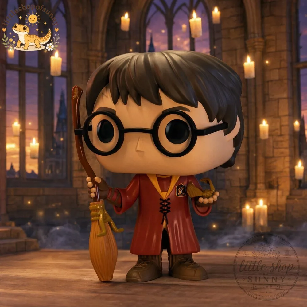 Harry Potter Funko Pop Figure with Broomstick and Golden Snitch Collectible Toy