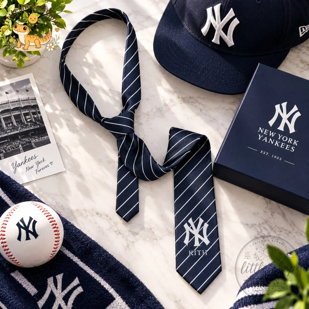 KITH x New York Yankees Striped Silk Tie 3 KITH x New York Yankees Navy Striped Silk Tie