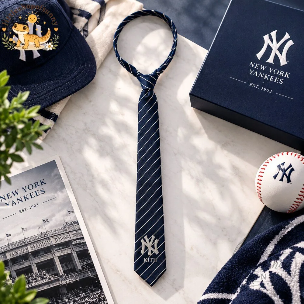 KITH x New York Yankees Striped Silk Tie 4 KITH x New York Yankees Navy Striped Silk Tie