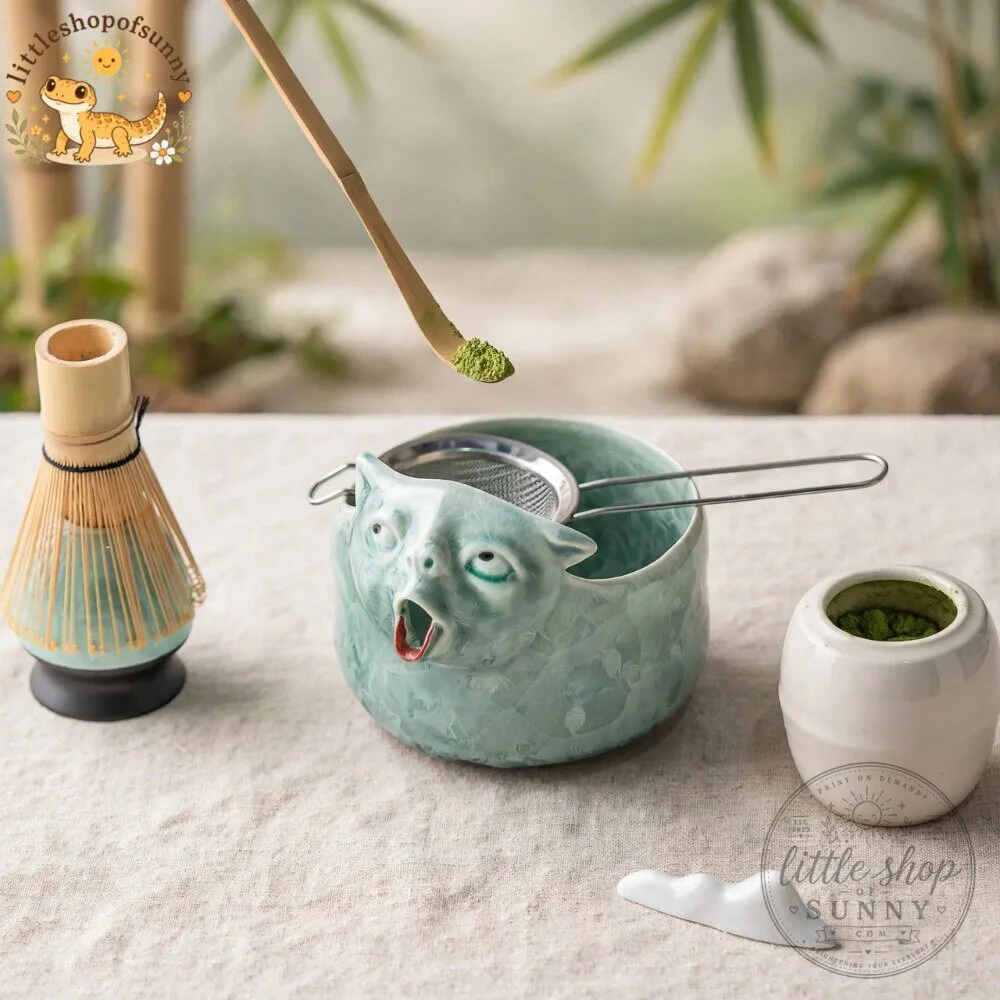 Cute Screaming Fat Cat Ceramic Matcha Sifter Bowl 4 Cute Screaming Fat Cat Ceramic Matcha Sifter Bowl