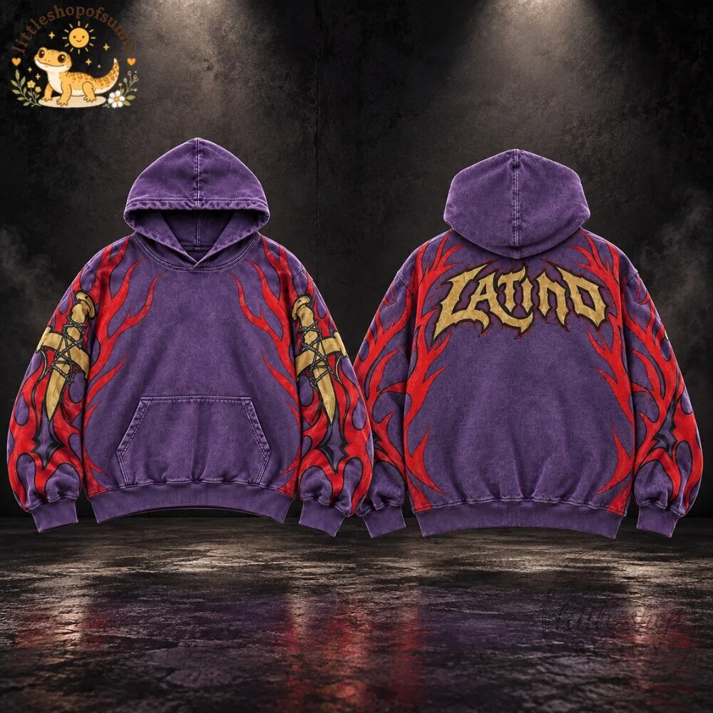 Latino Heat Washed Hoodie Y2K Streetwear Graphic Pullover