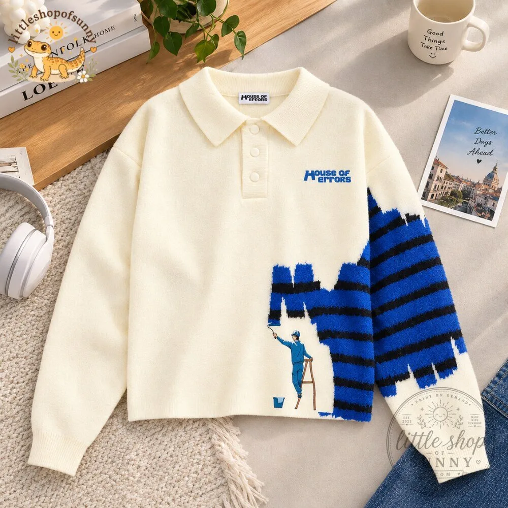 House of Errors Cream Painter Rugby Knit Sweater 2026