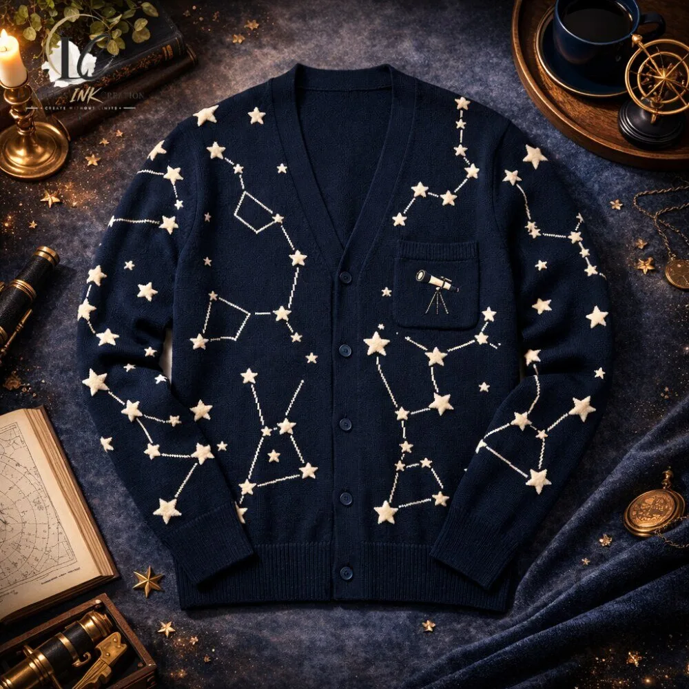 Celestial Star and Constellation Print V Neck Cardigan 4 Celestial Star and Constellation Print V Neck Cardigan