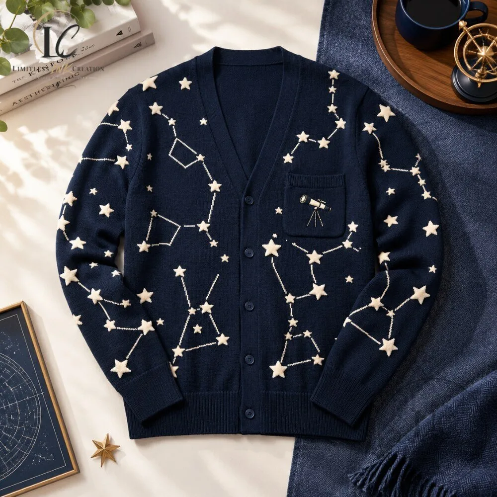 Celestial Star and Constellation Print V Neck Cardigan 5 Celestial Star and Constellation Print V Neck Cardigan