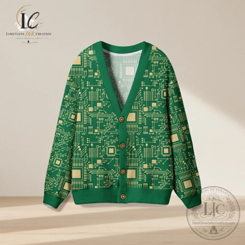 Circuit Board Green Cardigan Retro Tech Geek Ugly Christmas Sweater 9 Circuit Board Green Cardigan Retro Tech Geek Ugly Christmas Sweater