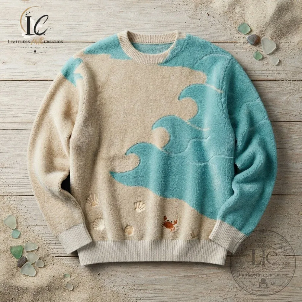 Warm sweater with ocean wave pattern Beach and seashell design 4 Warm sweater with ocean wave pattern Beach and seashell design