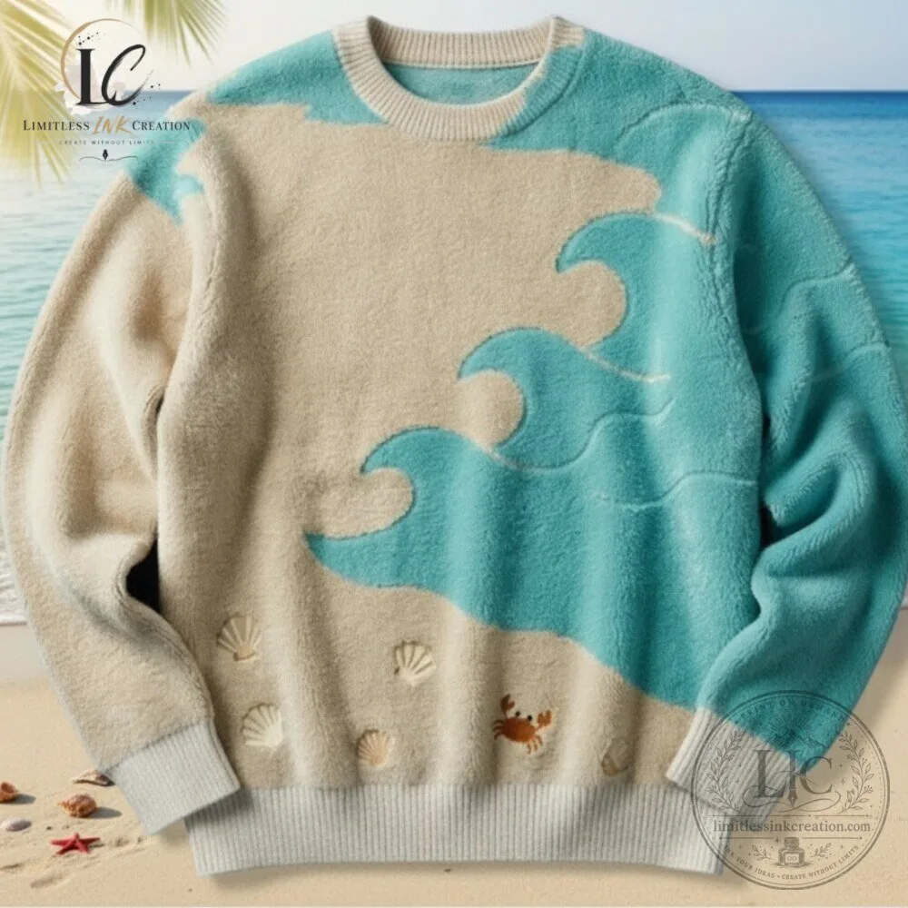 Warm sweater with ocean wave pattern Beach and seashell design 5 Warm sweater with ocean wave pattern Beach and seashell design