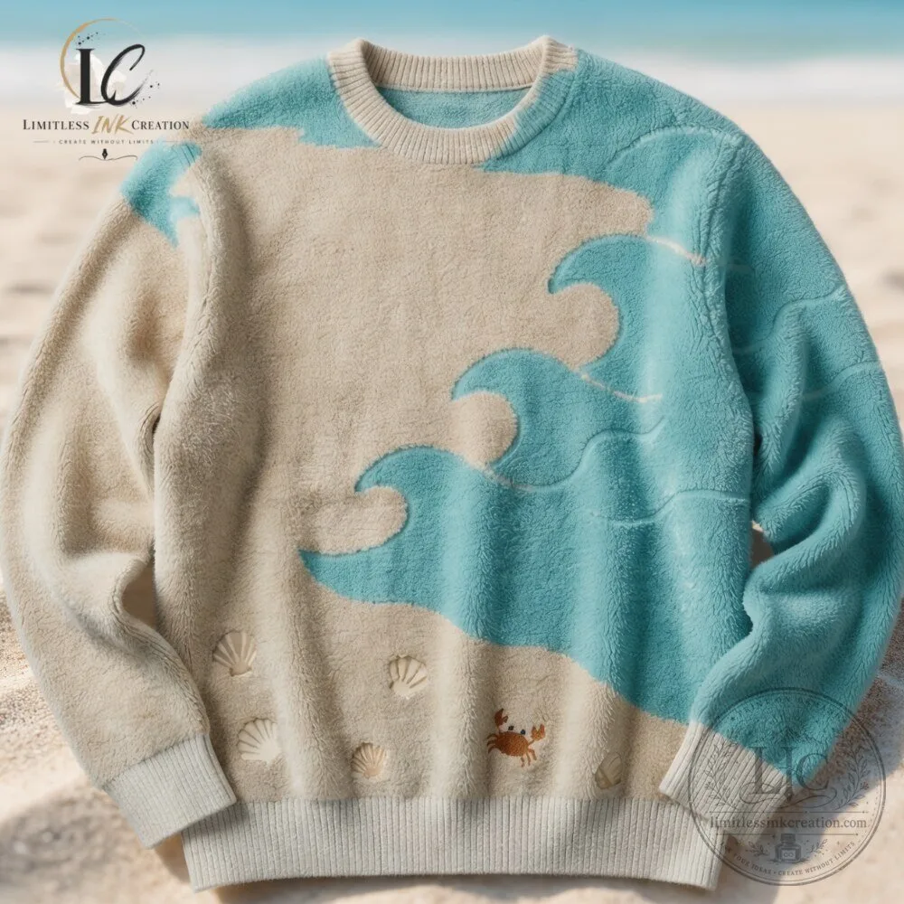 Warm sweater with ocean wave pattern Beach and seashell design 6 Warm sweater with ocean wave pattern Beach and seashell design