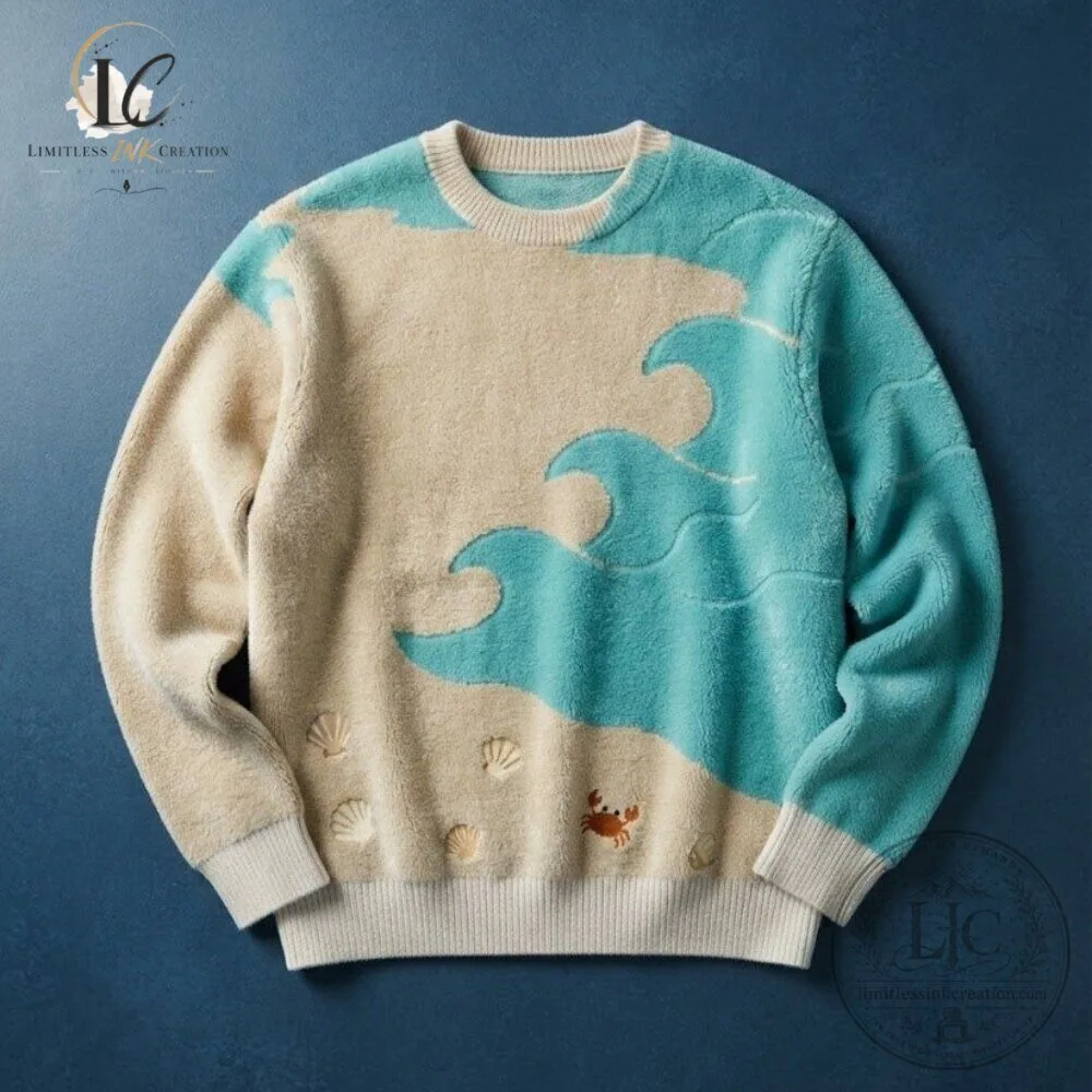 Warm sweater with ocean wave pattern Beach and seashell design 7 Warm sweater with ocean wave pattern Beach and seashell design