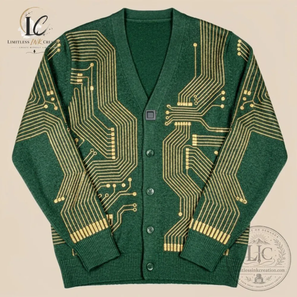 Tech Chic Circuit Board Green Knit Cardigan 5 Tech Chic Circuit Board Green Knit Cardigan