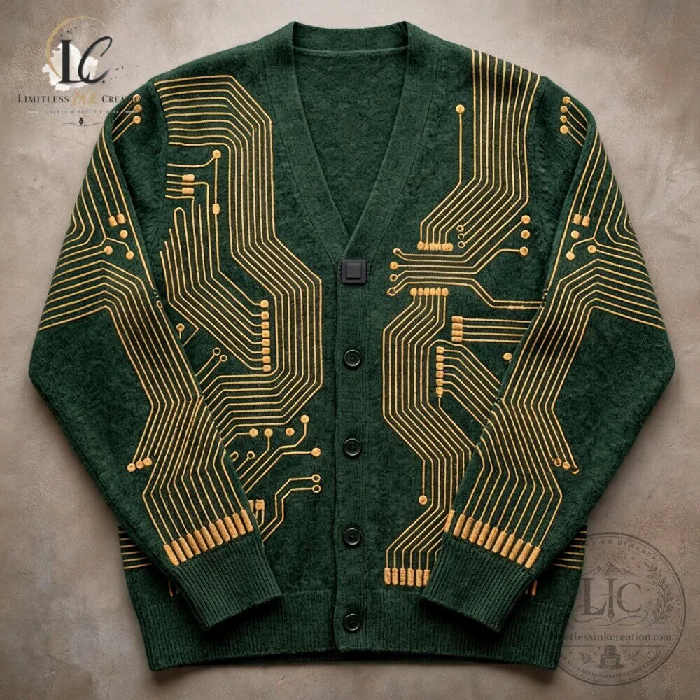 Tech Chic Circuit Board Green Knit Cardigan 7 Tech Chic Circuit Board Green Knit Cardigan