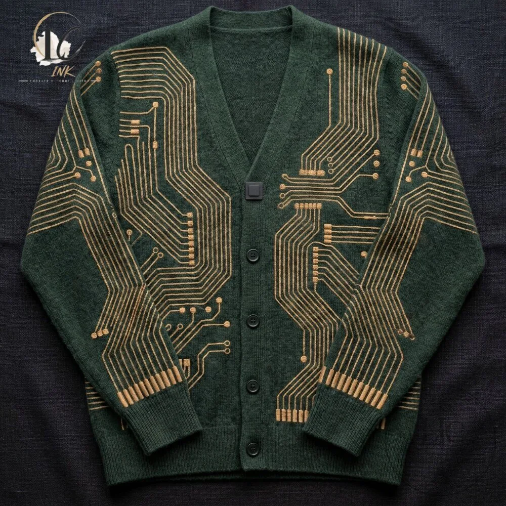 Tech Chic Circuit Board Green Knit Cardigan 8 Tech Chic Circuit Board Green Knit Cardigan