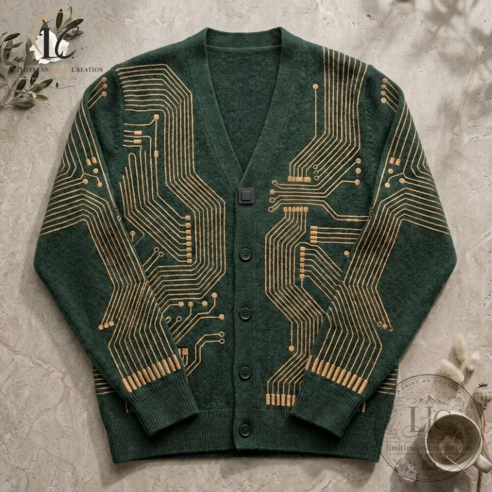Tech Chic Circuit Board Green Knit Cardigan 9 Tech Chic Circuit Board Green Knit Cardigan