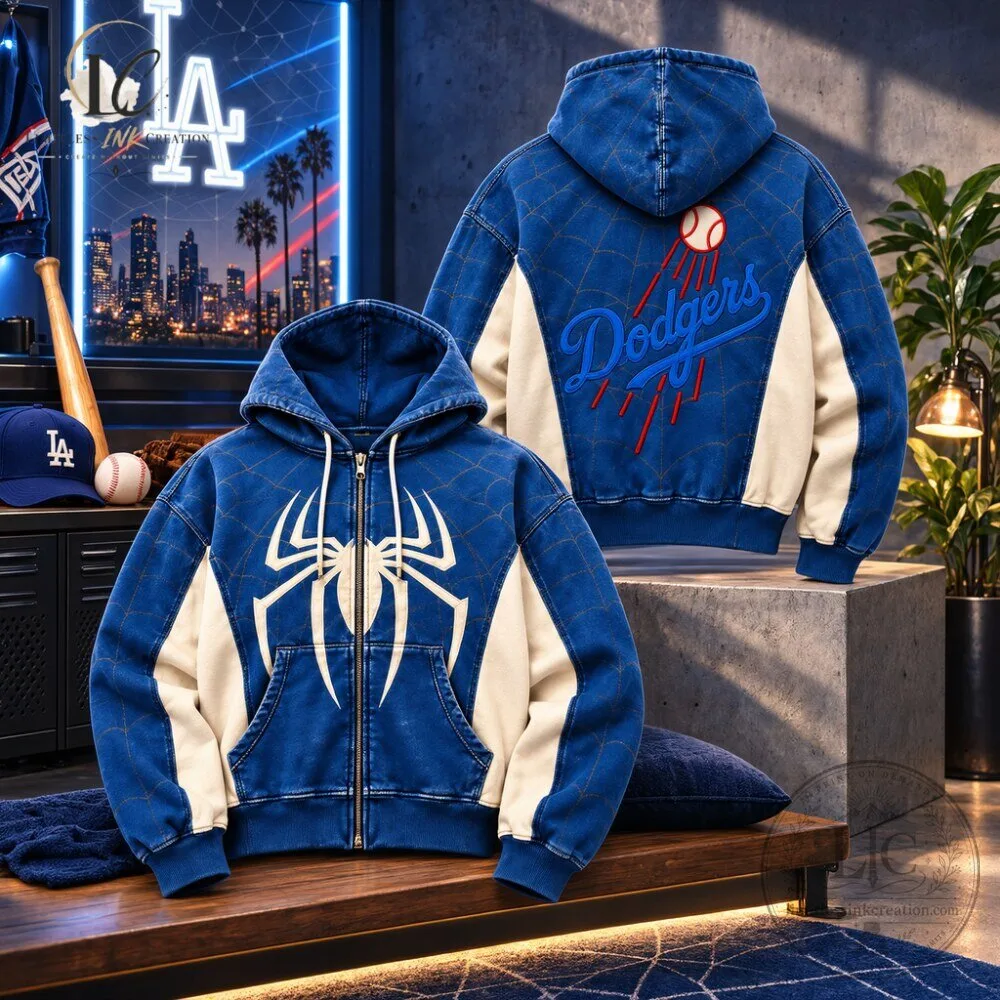 Los Angeles Dodgers x Spider Man Blue Zip Up Hoodie 2026 5 Los Angeles Dodgers x Spider Man Blue Zip Up Hoodie 2026