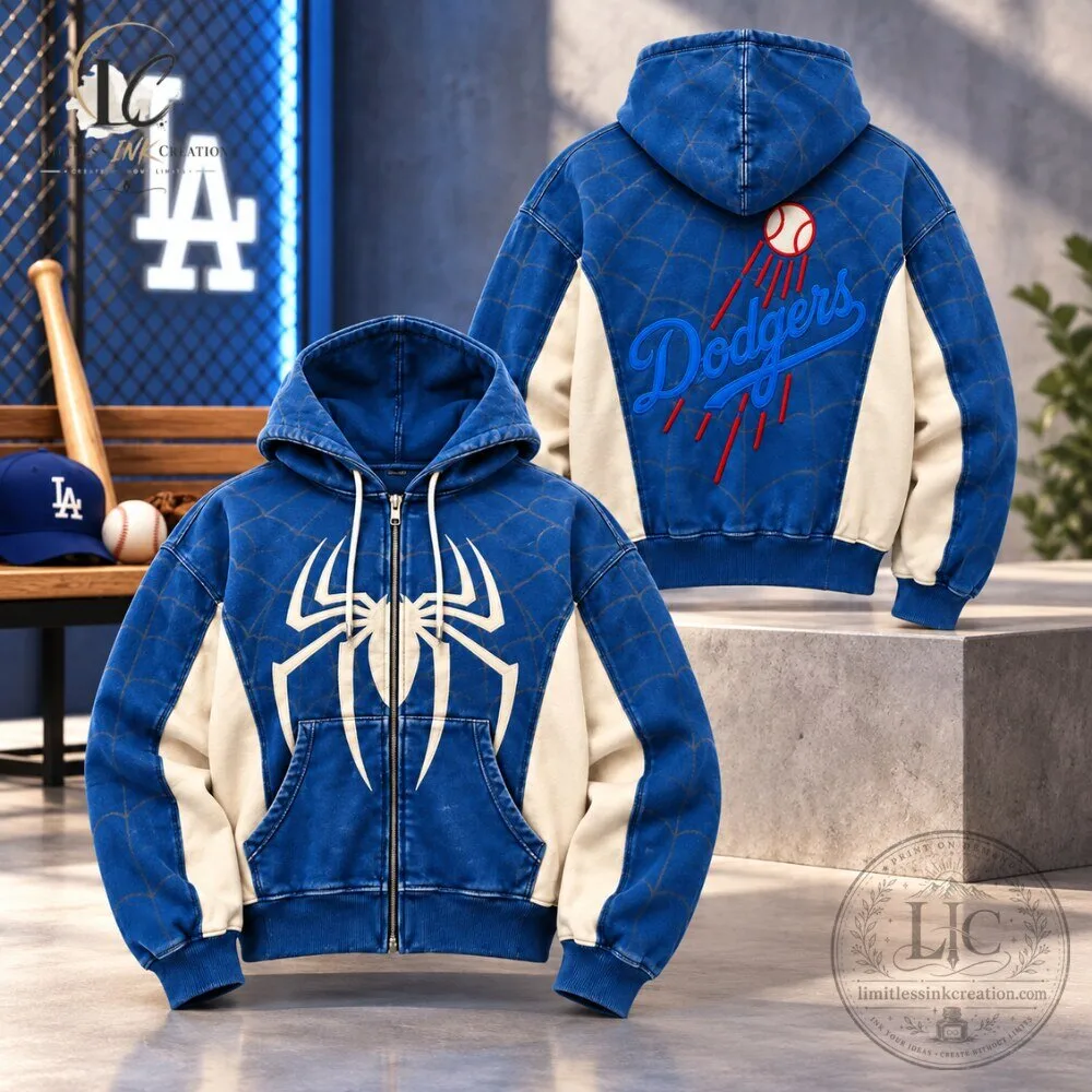 Los Angeles Dodgers x Spider Man Blue Zip Up Hoodie 2026 6 Los Angeles Dodgers x Spider Man Blue Zip Up Hoodie 2026