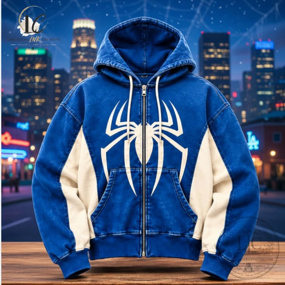 Los Angeles Dodgers x Spider Man Blue Zip Up Hoodie 2026 7 Los Angeles Dodgers x Spider Man Blue Zip Up Hoodie 2026