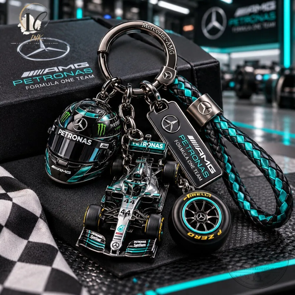 Mercedes AMG Petronas F1 Keychain Set with Helmet & Car Model 4 Mercedes AMG Petronas F1 Keychain Set with Helmet & Car Model