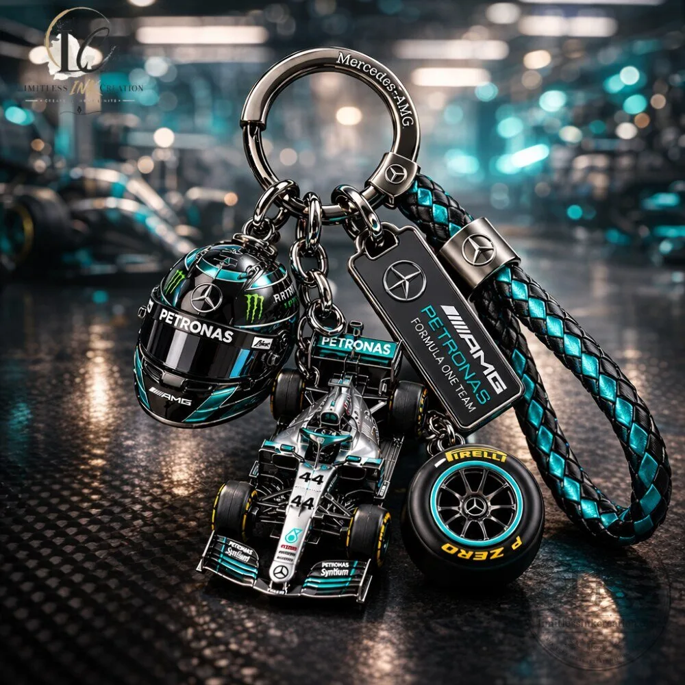 Mercedes AMG Petronas F1 Keychain Set with Helmet & Car Model 5 Mercedes AMG Petronas F1 Keychain Set with Helmet & Car Model