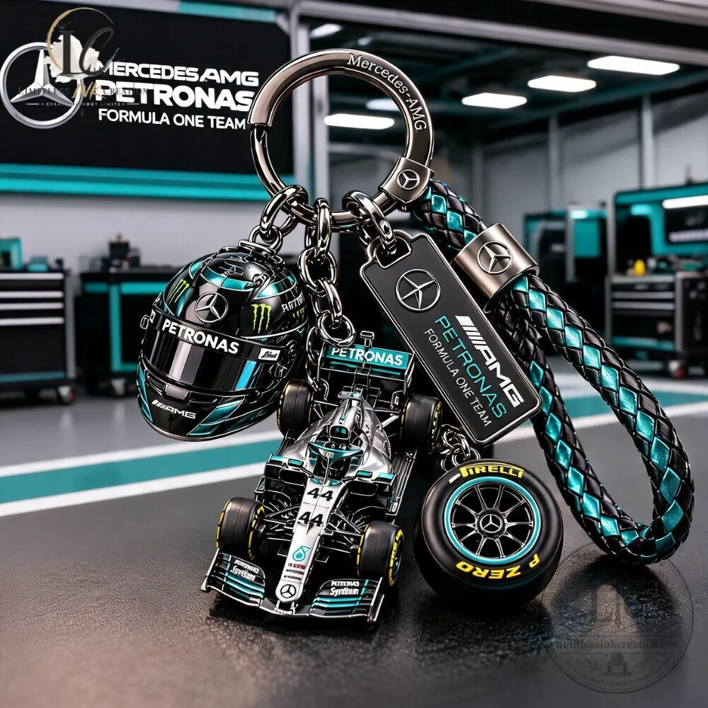 Mercedes AMG Petronas F1 Keychain Set with Helmet & Car Model 6 Mercedes AMG Petronas F1 Keychain Set with Helmet & Car Model