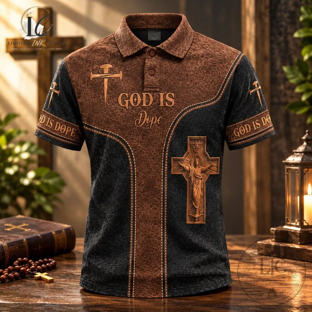 Men's Printed Christian Cross Polo Shirt God Is Dope Jesus 4 Men's Printed Christian Cross Polo Shirt God Is Dope Jesus