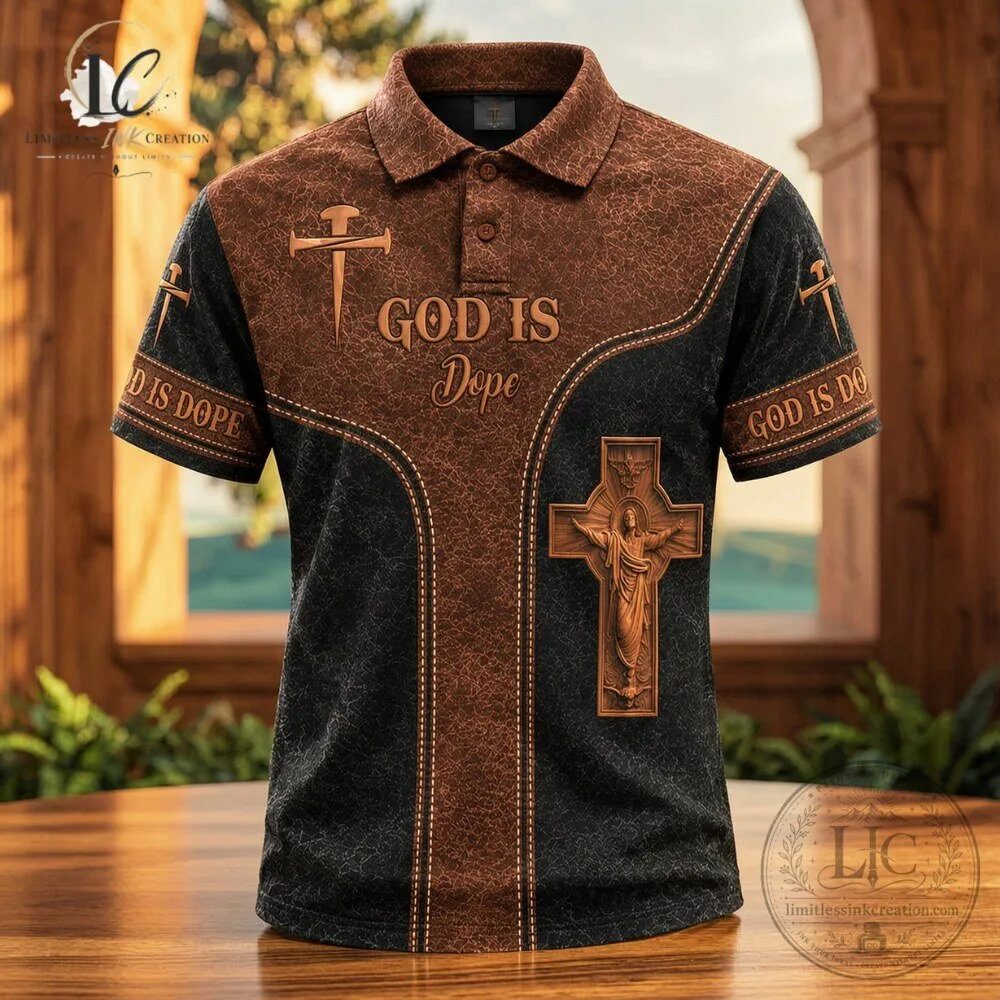 Men's Printed Christian Cross Polo Shirt God Is Dope Jesus 5 Men's Printed Christian Cross Polo Shirt God Is Dope Jesus