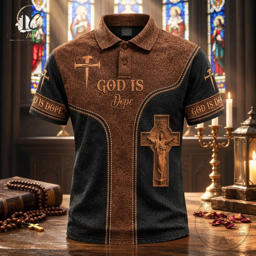Men's Printed Christian Cross Polo Shirt God Is Dope Jesus 6 Men's Printed Christian Cross Polo Shirt God Is Dope Jesus
