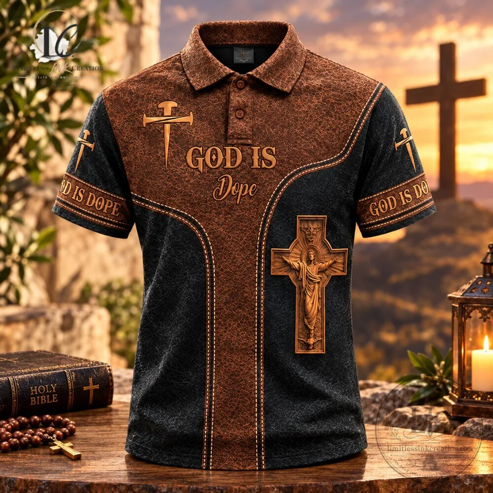 Men's Printed Christian Cross Polo Shirt God Is Dope Jesus 7 Men's Printed Christian Cross Polo Shirt God Is Dope Jesus
