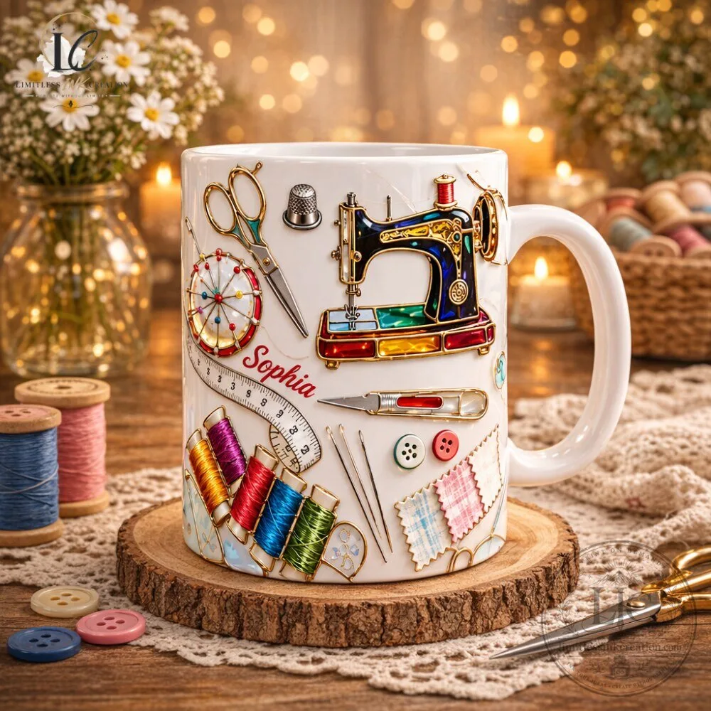 Personalized Faux Glass Sewing Ceramic Mug