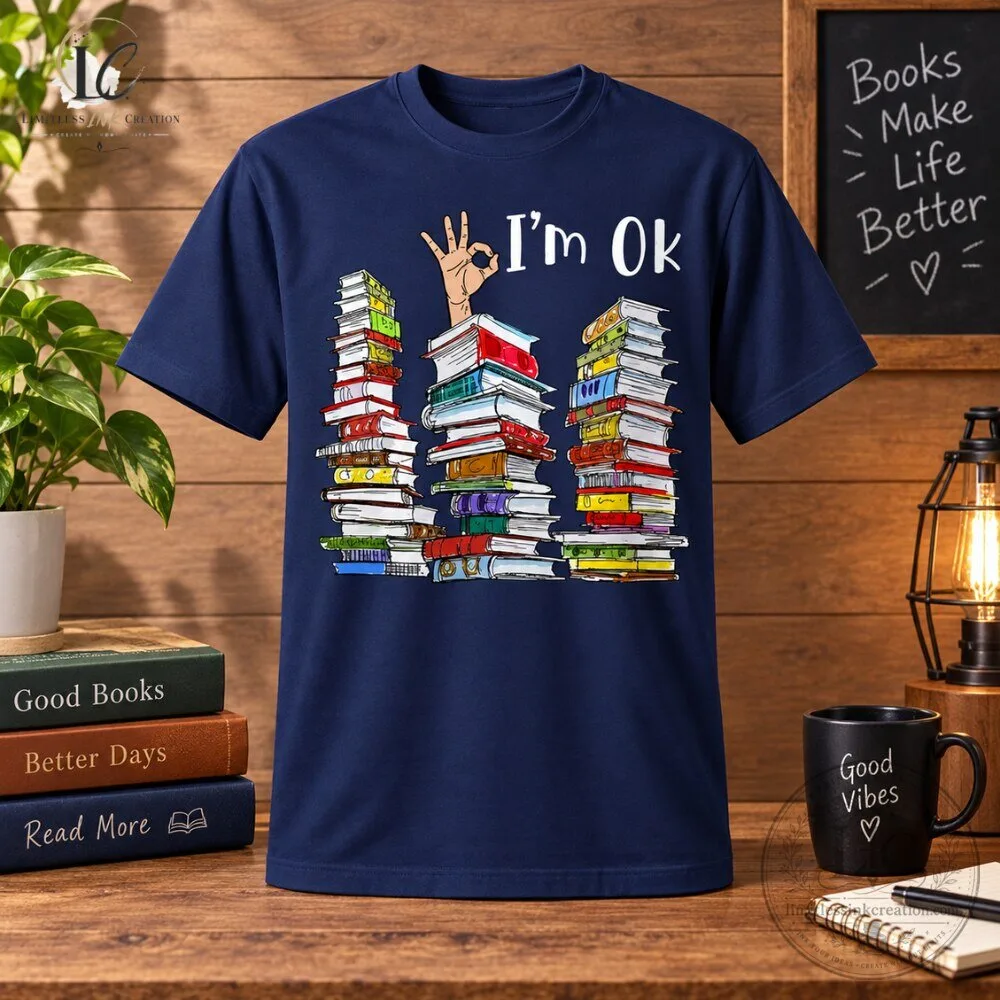 Funny I'm OK Book Lover T Shirt Cute Bookworm
