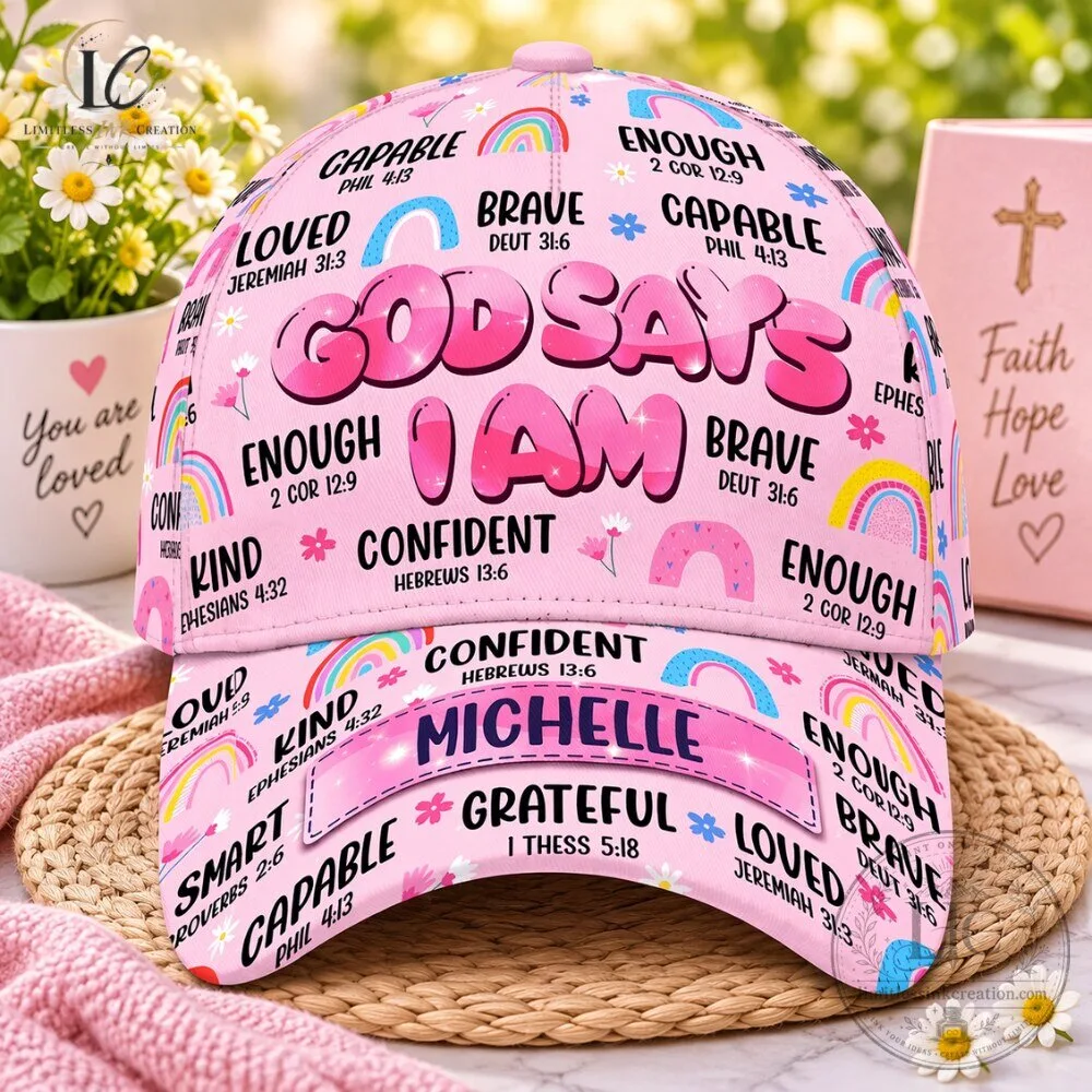 God Says I Am Christian Pink Kids Baseball Cap