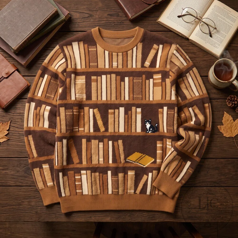 "Discover 2026 Must-Have Ferrari Calendar, Sweater, Jerseys, and Boots" 3 Vintage Dark Academia Bookshelf Sweater with Cat