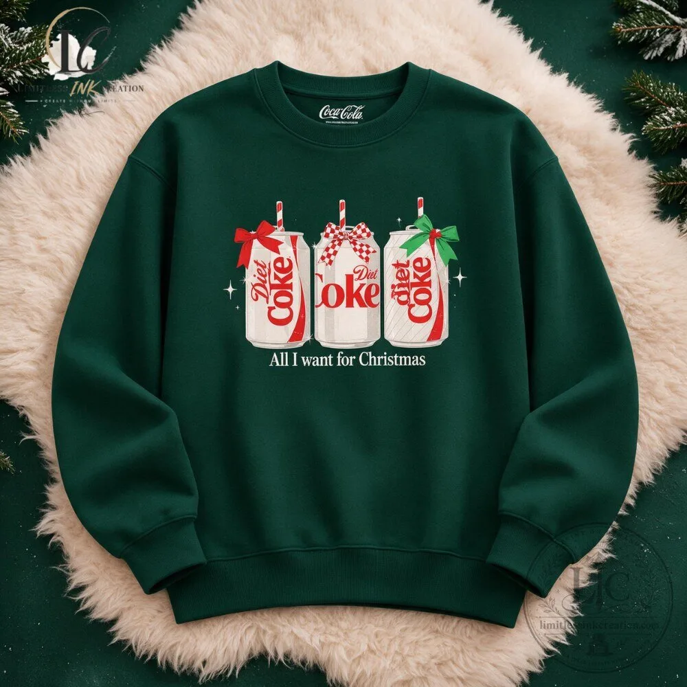Diet Coke Christmas Bows Crewneck Sweatshirt Festive Holiday Gift
